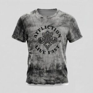 AFFLICTION Cross Wings LIVE FAST TEE T-SHIRT Fleur De Lis  Mens 3XL Y2K White